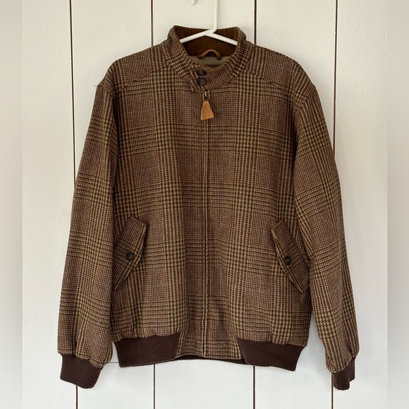 Orvis Other - Orvis 100% Wool Houndstooth Roadmaster Tweed Bomber Jacket Size M